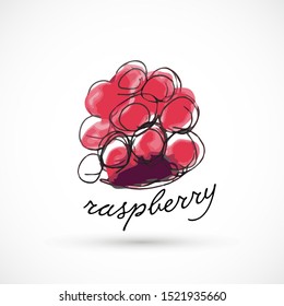 Raspberry hand drawn watercolor style fruit set paint ink sketch illustration simple art paint easy to change colors vector