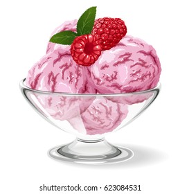 raspberry ice cream with fresh berries
