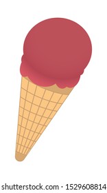 raspberry ice cream in a waffle cup. vector illustration