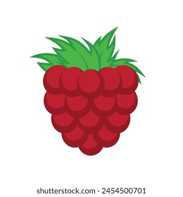 Raspberry, Icon of red raspberry berry with leaves. Isolated on a white background.