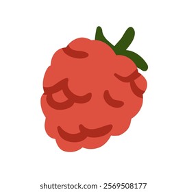 Raspberry icon, ripe red berry with green top. Natural organic garden food, summer vitamin. Fresh sweet healthy tasty fruit. Flat graphic vector illustration isolated on white background