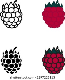 Himbeere flache Vektorsymbol-Set