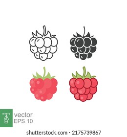 Raspberry icon. Simple outline, solid, flat style. Berry, pictogram, ripe, pink, sweet, delicious, food, nature, vegetarian concept. Vector design illustration isolated on white background. EPS 10