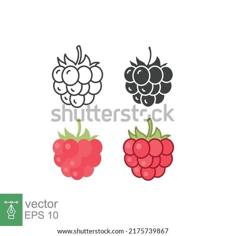 Raspberry icon. Simple outline, solid, flat style. Berry, pictogram, ripe, pink, sweet, delicious, food, nature, vegetarian concept. Vector design illustration isolated on white background. EPS 10