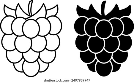 Raspberry Icons. Black And White Vector Icons Of Ripe Berry. Natural And Organic Food. Sweet Dessert. Fruit Concept
