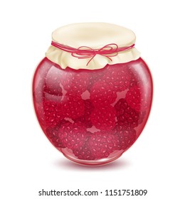 Engarrafamento de framboesa. Blackberry Jam... Frasco de vidro com deliciosa geleia doce - vetor de estoque
