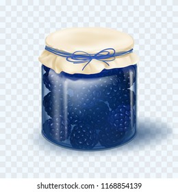 Raspberry jam. Blackberry Jam. Marmalade. Sweet dessert. Traditional harvest for the winter. Glass jar with delicious sweet jam - stock vector