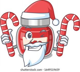 Raspberry jam Cartoon character wearing Santa costume bringing a candy