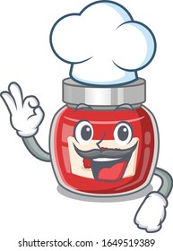 Raspberry jam cartoon character working as a chef and wearing white hat