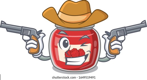 Raspberry jam Cowboy concepto de caricatura con armas