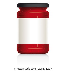Raspberry Jam Jar with blank white label, vector visual illustration, Drawn with mesh tool. Fully adjustable & scalable.