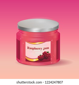Raspberry jam in jar vector illustration