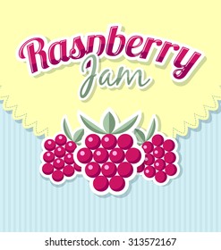 Raspberry jam label in retro style on striped background