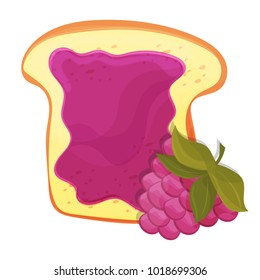 Raspberry jam on toast with jelly. Made in cartoon style.