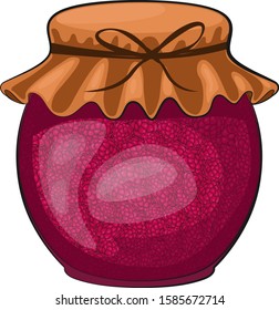 Raspberry jam vector illustration.  Jam in a glass jar.  