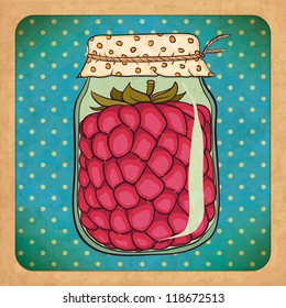 Raspberry jam. Vintage cardboard. Vector Eps10