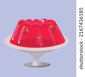 Raspberry jelly on a saucer in a flat style. Vector graphics.