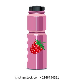 Jugo de frambuesa en una botella, aislado en un fondo blanco.Ilustración vectorial.