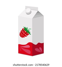 Himbeersaft in einer Faltschachtel auf weißem Hintergrund.Vektorgrafik eines Getränks.