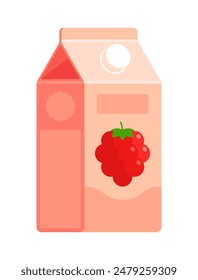 Raspberry juice carton. Flat icon isolated on white background. Refreshing beverage concept. Perfect for menu design and food packaging