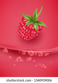 Raspberry juice close up. Fresh raspberry juice. 3d vector illustration.