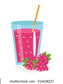 Raspberry juice in a glass. Fresh isolated on white background. Vector illustration