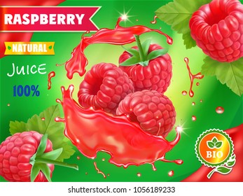 Raspberry juice package design with juice splash