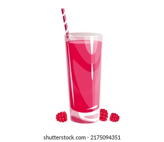 Raspberry juice in a tall glass.Summer refreshing drink with raspberries.Vector illustration.