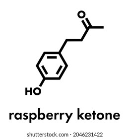 Raspberry ketone molecule. Primary aroma compound of raspberries. Used as food additive and in nutritional supplements. Skeletal formula.