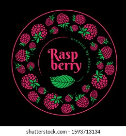 Raspberry label on a black background