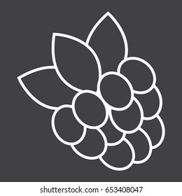 Raspberry line icon, fruit and diet, vector graphics, a linear pattern on a black background, eps 10.