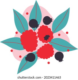 Raspberry logo, icon, vector illustration. Flat cartoon raspberry illustration for web, design, package. Abstract flat berry icon, logo for menu. Fresh healthy food, organic natural food isolated.