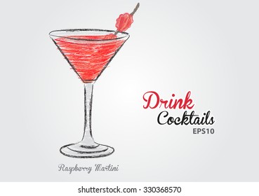 Raspberry Martini cocktail vector illustration