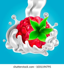 Raspberry with milk. Illustration from a mesh gradient.