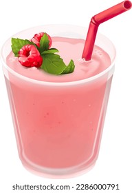 batido de frambuesa, batido de frambuesa, pintura al óleo, pintura digital, sobre fondo blanco. Comida sana, comida informal, ilustración digital a mano.