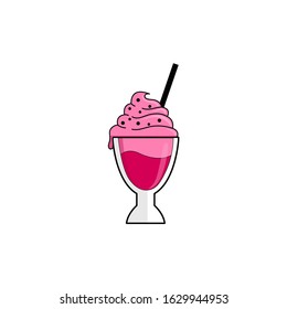 Raspberry milkshake with some berries. Vector.