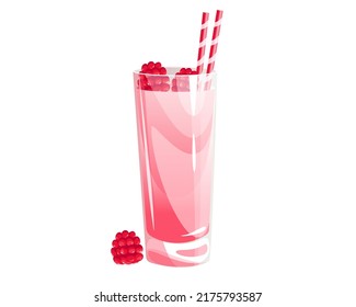 Raspberry milkshake.Refreshing drink with raspberries.Vector illustration on a white background.