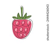 Raspberry in minimalist style isolated on white. Continuous line Drawing modern illustration. Juicy delicious summer berry. Element for design. Fresh fruit vitamin