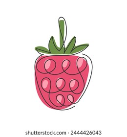 Raspberry in minimalist style isolated on white. Continuous line Drawing modern illustration. Juicy delicious summer berry. Element for design. Fresh fruit vitamin