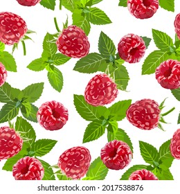 Raspberry and mint vector seamless pattern