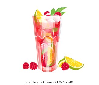 Raspberry mojito cocktail with raspberries, lime, mint and ice.A summer refreshing drink .