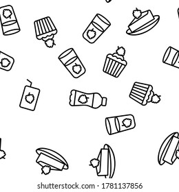 Raspberry Nutrition Vector Seamless Pattern Thin Line Illustration