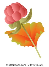 Frambuesa en rama con hoja de naranja en diseño plano. Rama de bayas de otoño. Ilustración vectorial aislada.