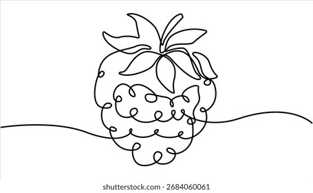 Dibujo de una línea de frambuesa. Contorno continuo de fruta de frambuesa. Ilustración vectorial concepto de comida saludable, un dibujo de línea continua de frambuesa con letras. Fruta de frambuesa.