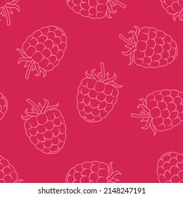 Raspberry outline seamless pattern. Berry fruit background. Vector food simple illustration. 