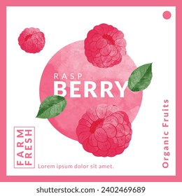 Raspberry packaging design templates, watercolour style vector illustration.