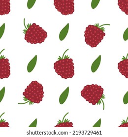 Raspberry pattern in flat style on white background. Vector isolated image for use in website design, textiles or print