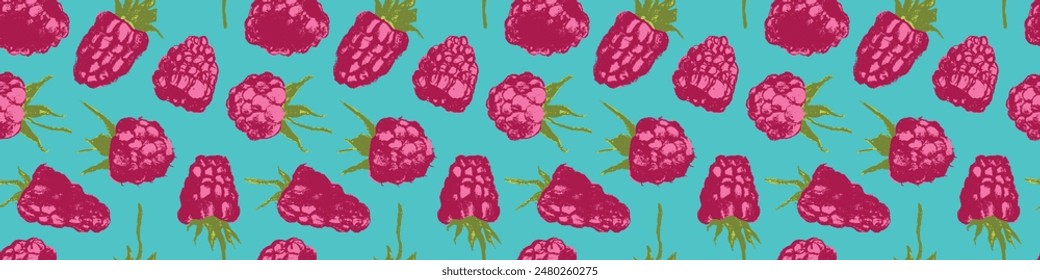 Raspberry pattern seamless, raspberries illustration, hand-drawn vector red berry for vegan banner, juice or jam label design. Ripe berries background for baby food packaging. Raspberry backdrop.