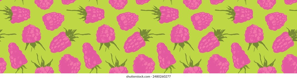 Raspberry pattern seamless, raspberries illustration, hand-drawn vector red berry for vegan banner, juice or jam label design. Ripe berries background for baby food packaging. Raspberry backdrop.