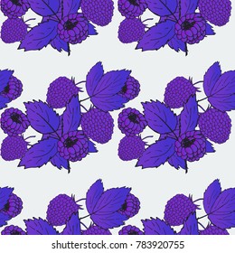 Raspberry pattern and watercolor background on transparent background. Vector illustration